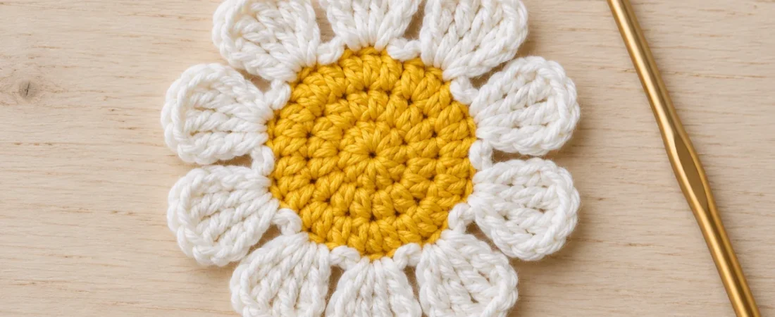 Easy Crochet Daisy Flower Applique – Free Pattern for Beginners